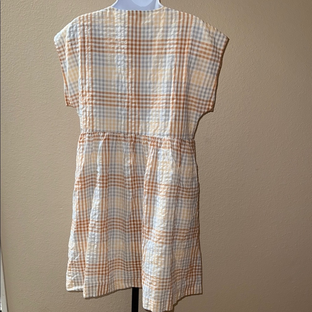 NWT Madewell Summer Mini Dress Cap Sleeve Dress Gingham Orange Gray White Size M - Picture 4 of 6